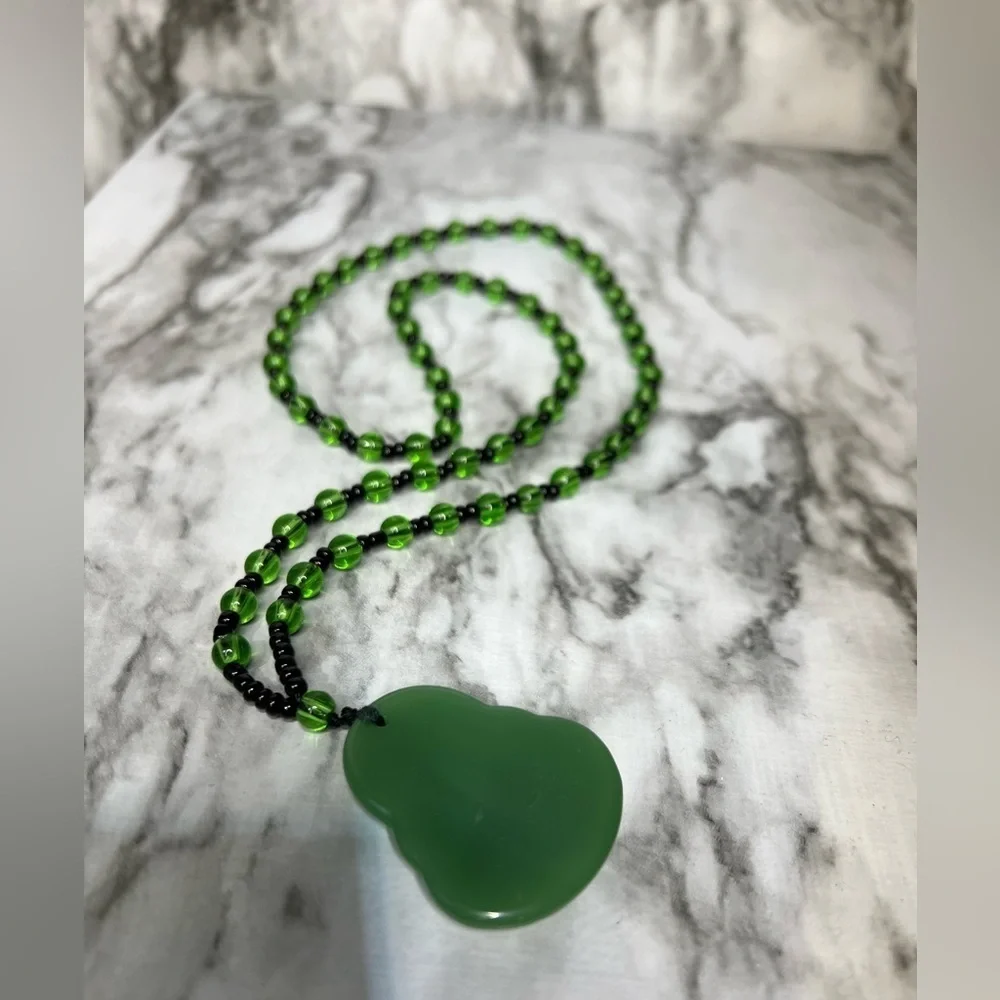JADE Green Hand Carved Maitreya Buddah Pendant Necklace